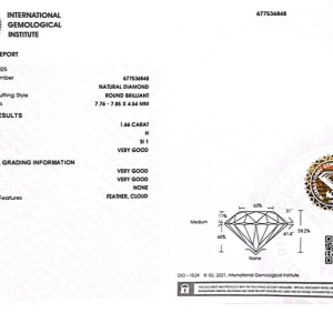 Rond natuurlijke diamant 1,66 karaat H Si1 - gecertificeerd