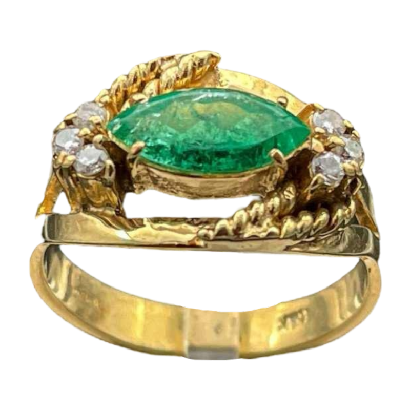 Bague émeraude marquise et diamants