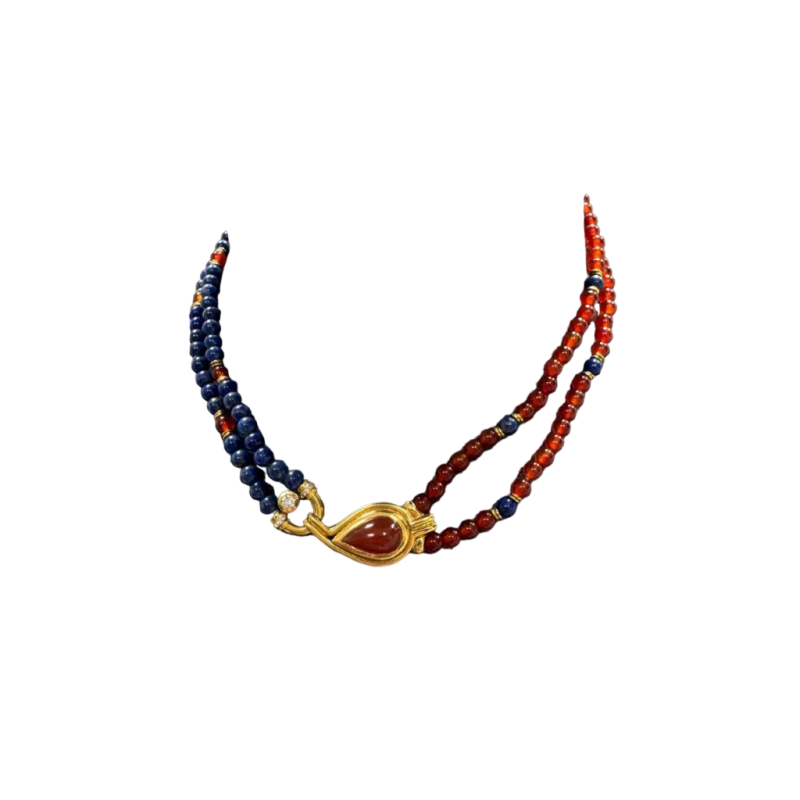 Lapis Lazuli, Oranje Agaat en 18kt ketting