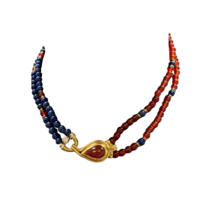 Lapis Lazuli, orange Agate and 18kt necklace
