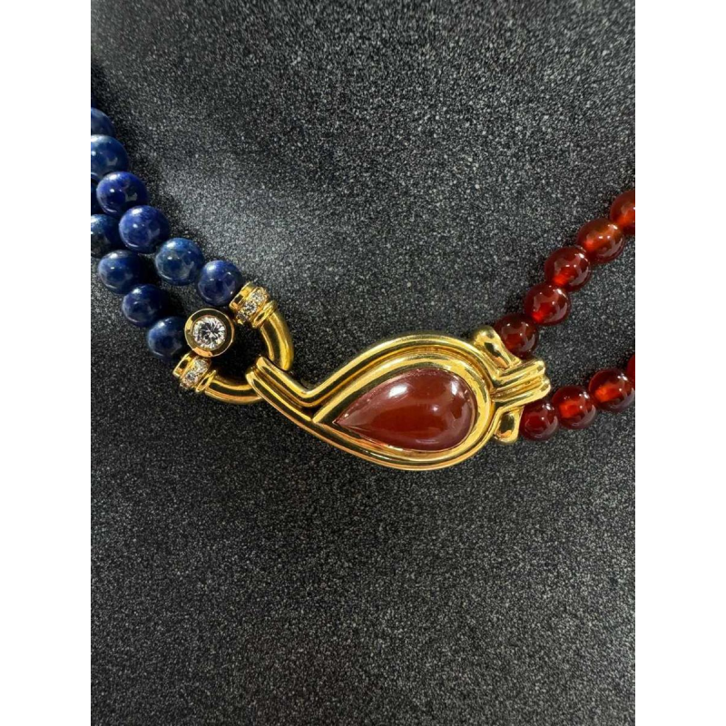 Collier Lapis Lazuli, Agate orange et or 18kt