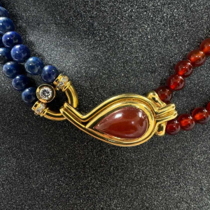 Lapis Lazuli, Oranje Agaat en 18kt ketting