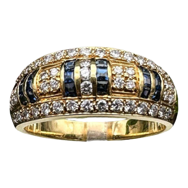 18k gouden ring bezet met saffieren en diamanten