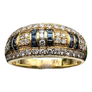 18k gouden ring bezet met saffieren en diamanten