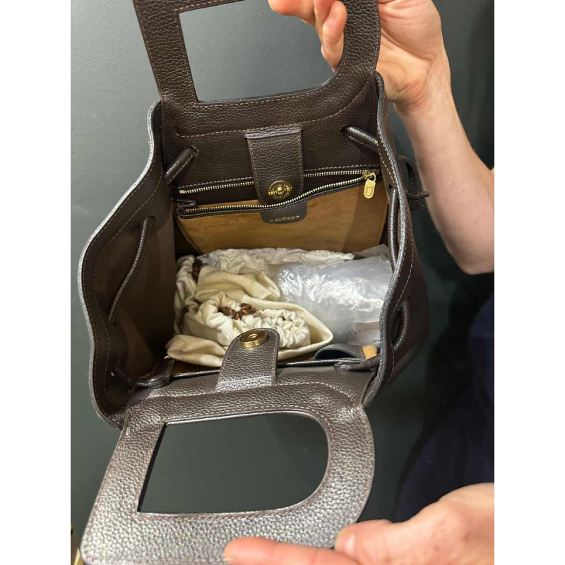 Delvaux "Caraïbes" tas in bruin generfd en geweven leer