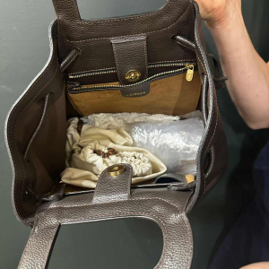 Delvaux, sac "Caraïbes" cuir marron grainé et tressé