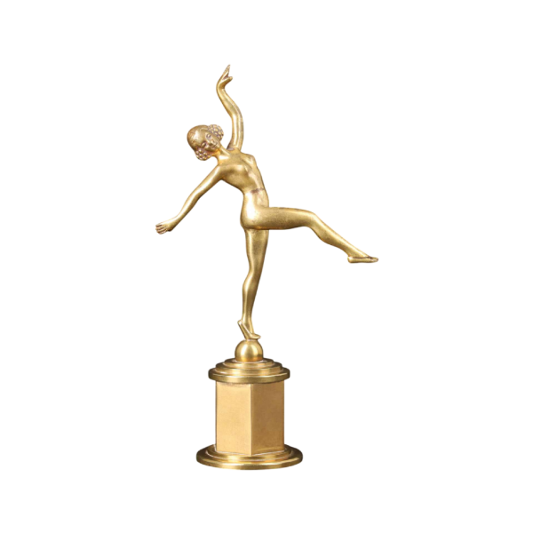 Verguld bronzen Art Deco sculptuur van een naakte danseres, begin 20ste eeuw