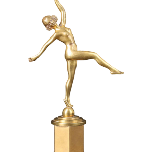 Sculpture Art Déco en bronze dorée, danseuse nue, début XXe s