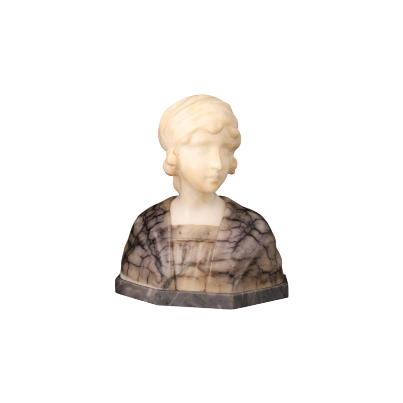 Gustave Van Vaerenbergh 'Bust of a young girl’ sculpture in alabaster and marble, late 19th c