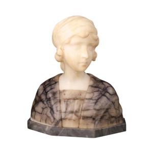 Gustave Van Vaerenbergh "Buste de jeune fille" sculpture en albâtre et marbre, fin XIXe s