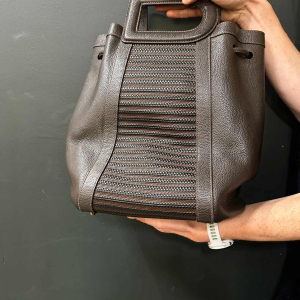 Delvaux "Caraïbes" bag brown grained and woven leather
