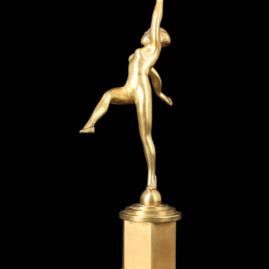 Verguld bronzen Art Deco sculptuur van een naakte danseres, begin 20ste eeuw