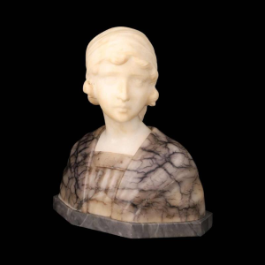 Gustave Van Vaerenbergh "Buste de jeune fille" sculpture en albâtre et marbre, fin XIXe s