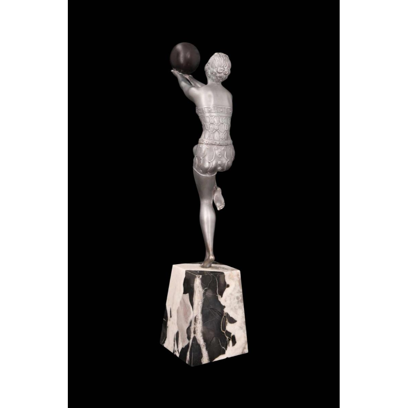 Enrique MOLINS-BALLESTE, baldanser, Art Deco sculptuur van verzilverd metaal, begin 20ste eeuw