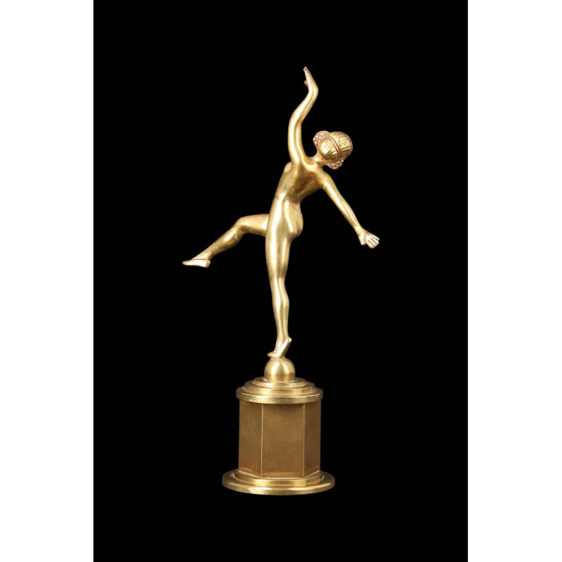 Sculpture Art Déco en bronze dorée, danseuse nue, début XXe s