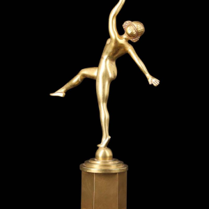 Gilded bronze Art Deco sculpture of a nude dancer, early 20th c