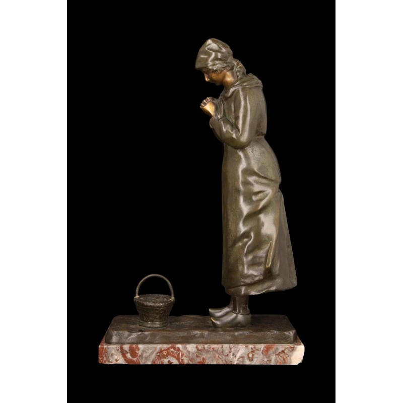 Louis Huygens, bronzen sculptuur “LA PRIEUSE”, 19e eeuw