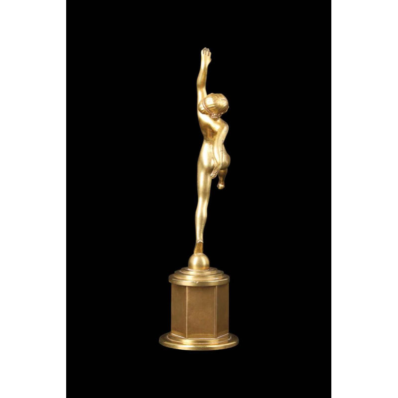 Sculpture Art Déco en bronze dorée, danseuse nue, début XXe s