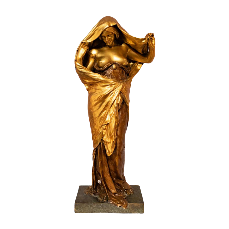Louis-Ernest Barrias La Nature se dévoilant devant la science, bronzen sculptuur, 19e eeuw