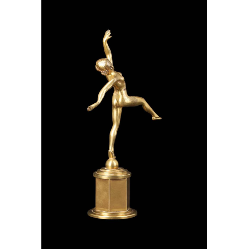 Verguld bronzen Art Deco sculptuur van een naakte danseres, begin 20ste eeuw