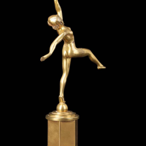 Gilded bronze Art Deco sculpture of a nude dancer, early 20th c