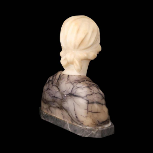 Gustave Van Vaerenbergh "Buste de jeune fille" sculpture en albâtre et marbre, fin XIXe s