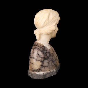 Gustave Van Vaerenbergh 'Bust of a young girl’ sculpture in alabaster and marble, late 19th c