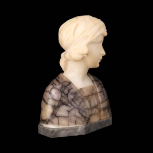 Gustave Van Vaerenbergh "Buste de jeune fille" sculpture en albâtre et marbre, fin XIXe s