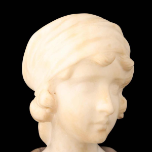 Gustave Van Vaerenbergh 'Bust of a young girl’ sculpture in alabaster and marble, late 19th c