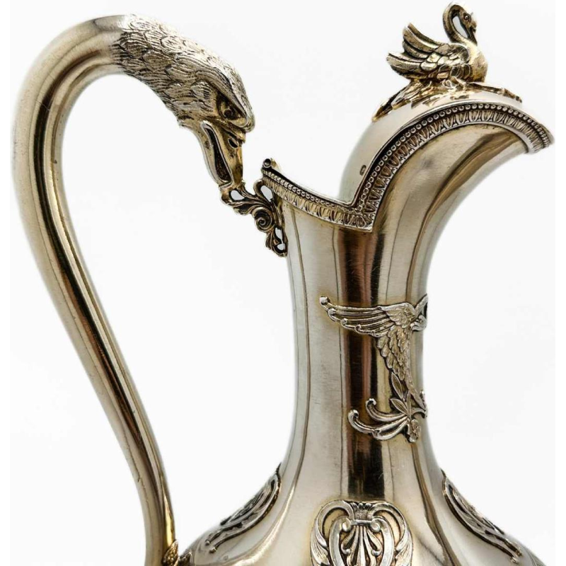 Paire De Carafes à Vin En Argent Vermeil Et Cristal Taillé