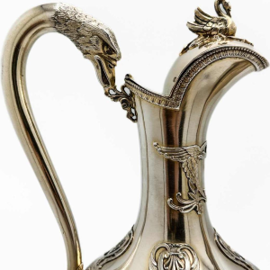 Pair Of Wine Carafes In Silver Vermeil And Cut Crystal