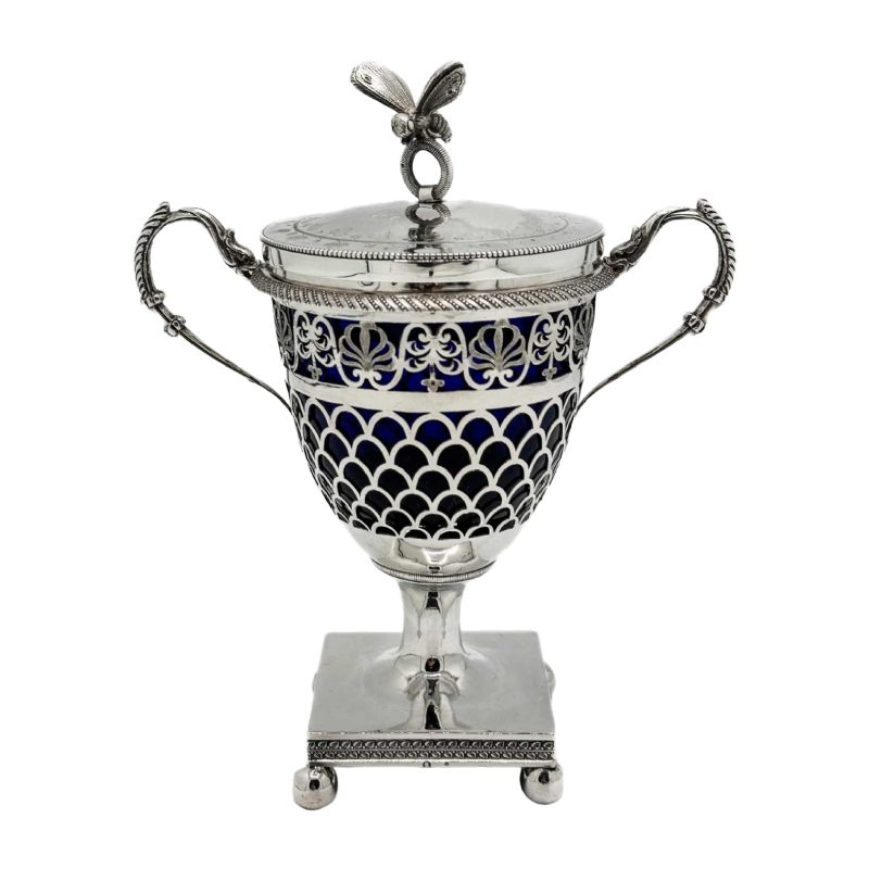 Drageoir époque Empire 1809-1819 Argent Massif (950/1000 )et Cristal Bleu.