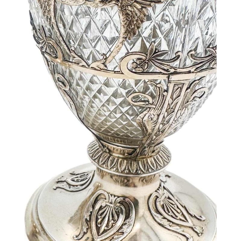 Pair Of Wine Carafes In Silver Vermeil And Cut Crystal