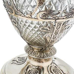 Pair Of Wine Carafes In Silver Vermeil And Cut Crystal