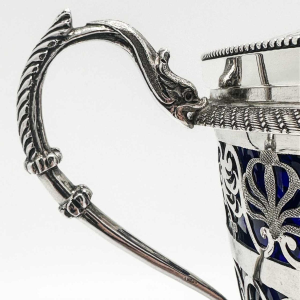 Drageoir époque Empire 1809-1819 Argent Massif (950/1000 )et Cristal Bleu.