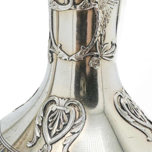 Pair Of Wine Carafes In Silver Vermeil And Cut Crystal