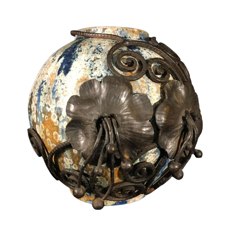Roger Guérin & François Carion, Art Deco bolvaas, Bouffioulx steengoed en smeedijzer, ca 1925
