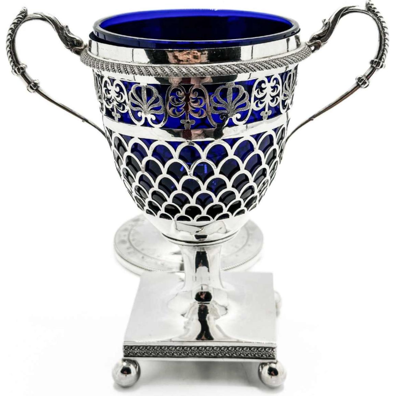 Drageoir époque Empire 1809-1819 Argent Massif (950/1000 )et Cristal Bleu.