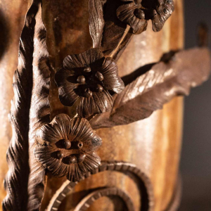 ROGER GUERIN & FRANCOIS CARION, Art Deco salted stoneware shell vase, wrought iron frame, Bouffioulx ca 1920