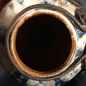 Roger Guérin & François Carion, vase boule Art Déco, grès de Bouffioulx et fer forgé, ca 1925