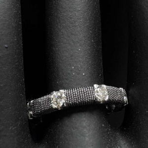 Gold wedding ring, black rodier & diamond