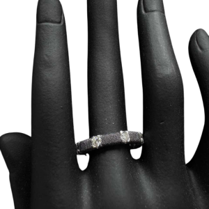 Gold wedding ring, black rodier & diamond