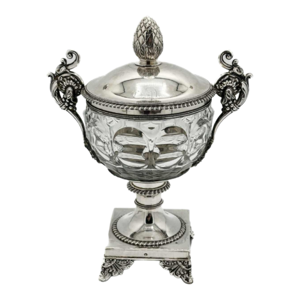 Drageoir In Sterling Silver And Crystal Period 1819-1838