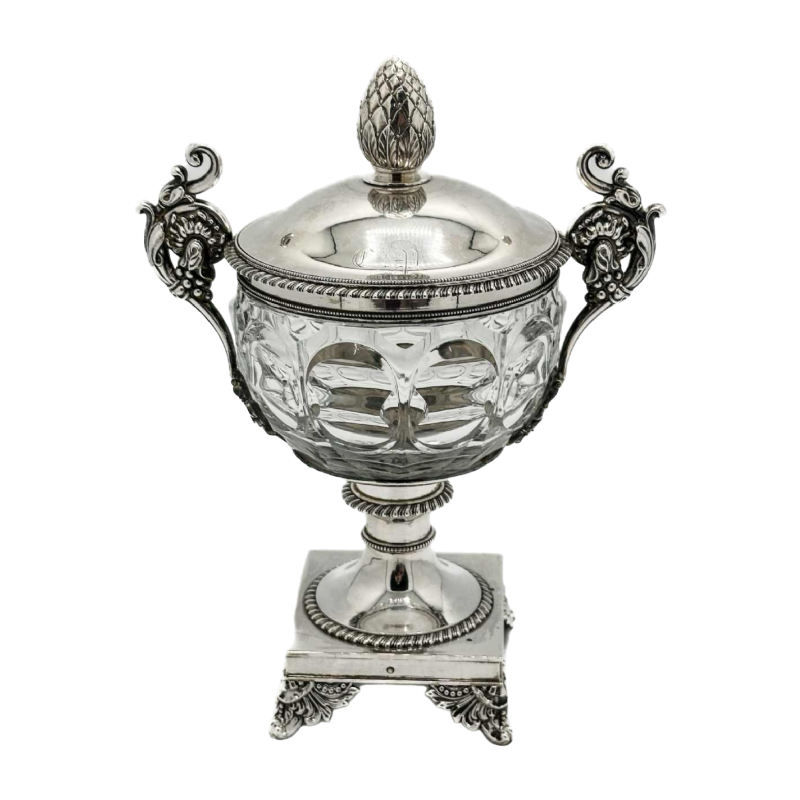 Drageoir En Argent Massif Et Cristal Période 1819-1838