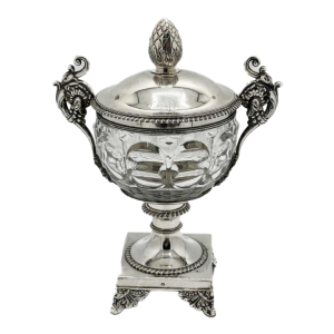 Drageoir En Argent Massif Et Cristal Période 1819-1838