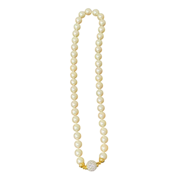 Collier de perles naturelles en or bicolore & diamants
