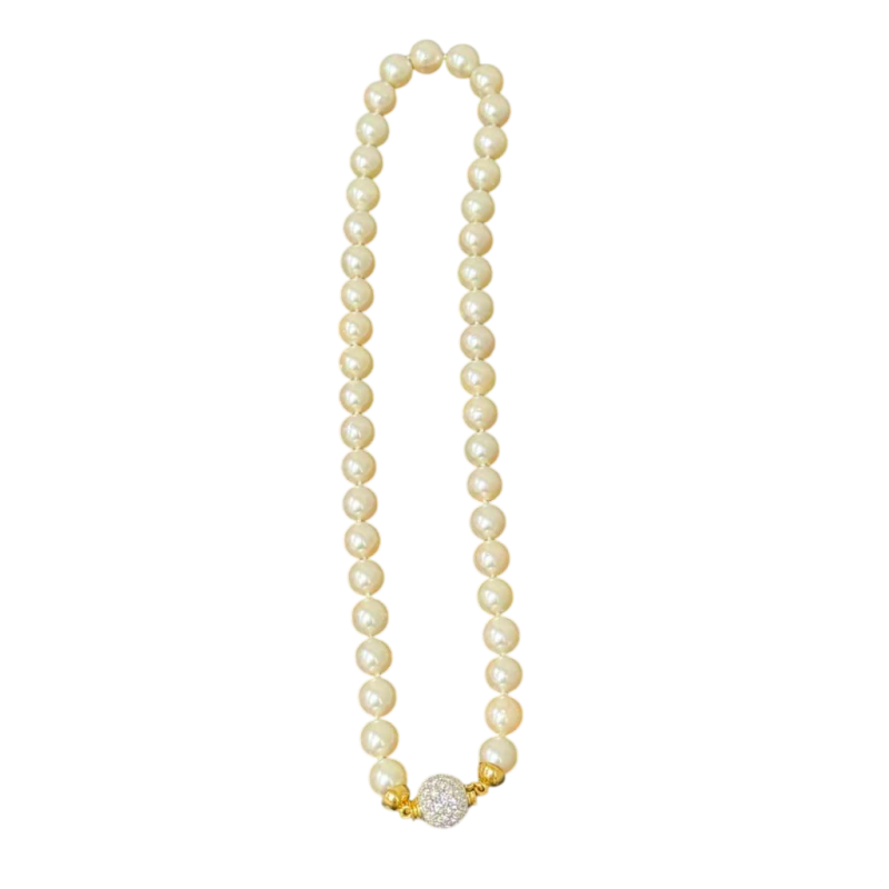 Natural pearl necklace in two-tone gold & diamonds