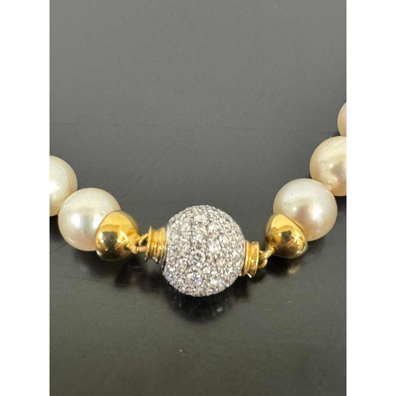 Collier de perles naturelles en or bicolore & diamants