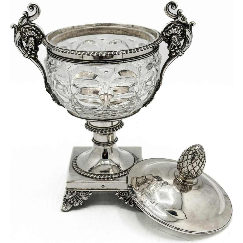 Drageoir En Argent Massif Et Cristal Période 1819-1838