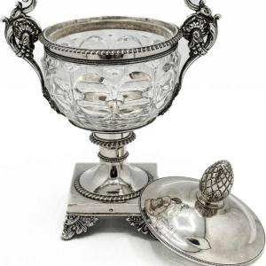 Drageoir En Argent Massif Et Cristal Période 1819-1838